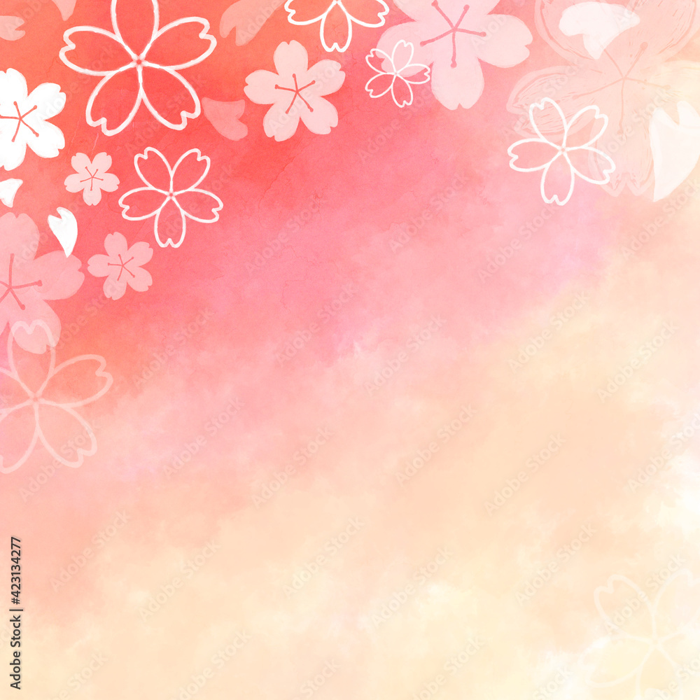 水彩　桜　正方形