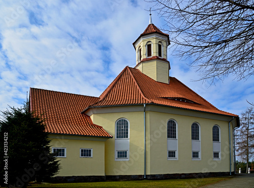 built in 1891 as a Lutheran and currently the Catholic church of Saint Stanislaus Kostka in the village of pozezdrze in warmia and masuria in Poland