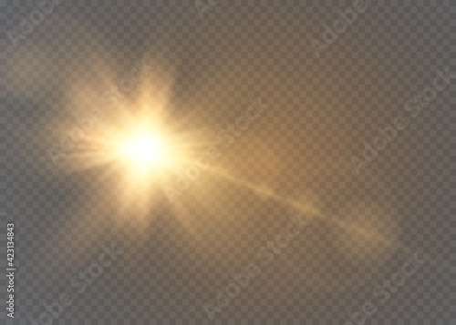 Sunlight translucent special light effect design. Vector blur in radiance light. Isolated sunlight transparent background.