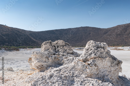 Saltpeter formation, crater of the Valle de Santiago volcano, Guanajuato. Mexican tourism.