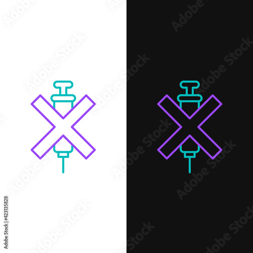 Line No doping syringe icon isolated on white and black background. Colorful outline concept. Vector