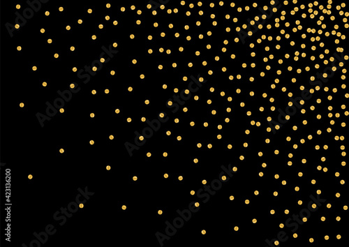 Golden Party Dot Frame. Birthday Foil Illustration. Yellow Circle Falling Background. Blink Confetti Design. Gold Happy Texture.