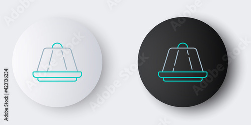 Line Pudding custard with caramel glaze icon isolated on grey background. Colorful outline concept. Vector