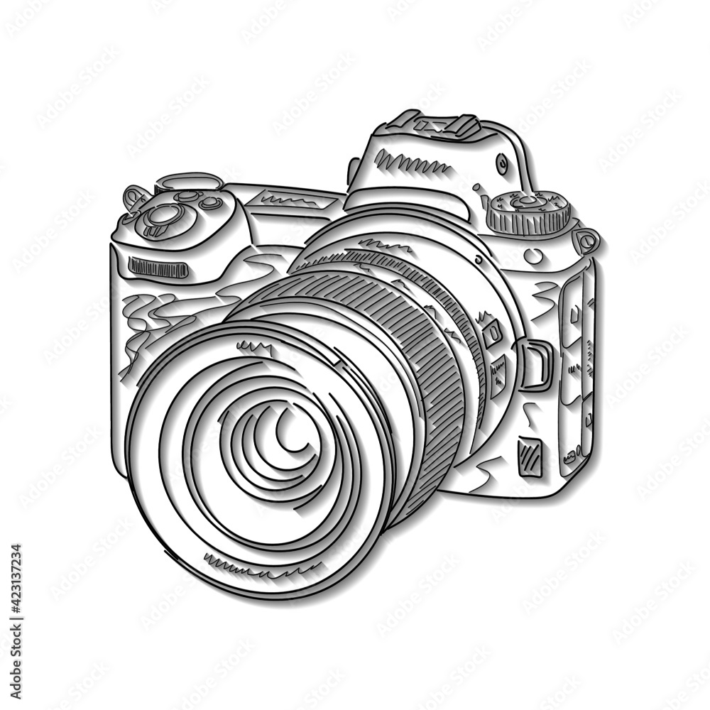 Black and white vector illustration of modern photo camera. Good for logo,  icon, avatar, banner, card, print, background. Stock Vector | Adobe Stock
