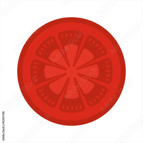Red ripe tomato slice. Isolated vector flat illustration.