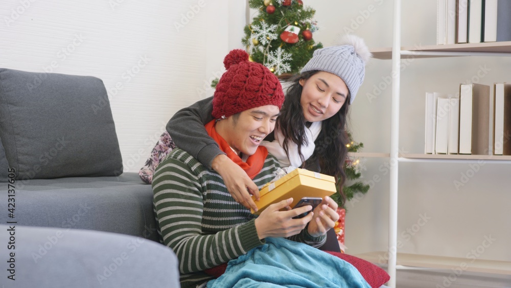 woman hide surprise giving gift box her boyfriend present woman hide surprise giving gift box her boyfriend present