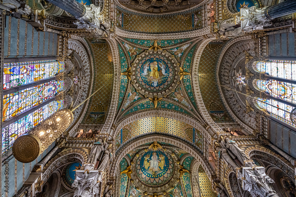 Inside the Basilica of Notre-Dame of Fourviere in Lyon, France, Europe