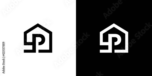 The initial logo of the letter P in the shape of a house is suitable for real estate and others #3