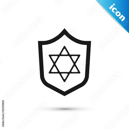 Grey Shield with Star of David icon isolated on white background. Jewish religion symbol. Symbol of Israel. Vector