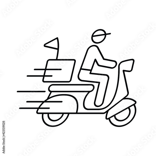 Shipping fast delivery man riding motorcycle icon symbol  Pictogram flat outline design for apps and websites  Isolated on white background  Vector illustration