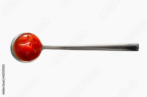 Ketchup on spoon realistic 3d vector illustration isolated on white background. Portion of sauce