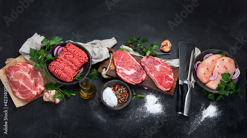 Variety of raw meat photo