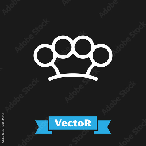 White Brass knuckles icon isolated on black background. Vector