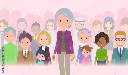flat type Purple clothes grandma_protagonist