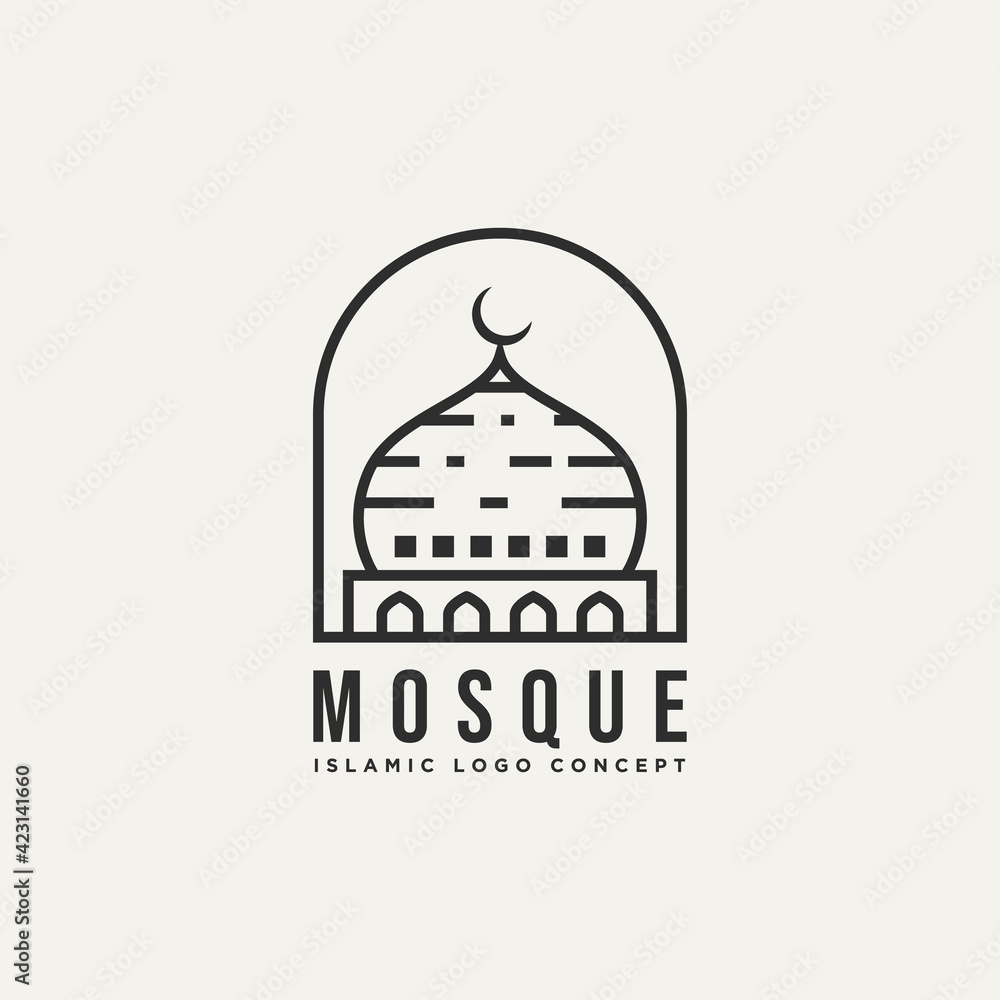mosque dome minimalist line art badge logo template vector illustration design. simple modern islamic architecture, ramadan, mubarak emblem logo icon concept