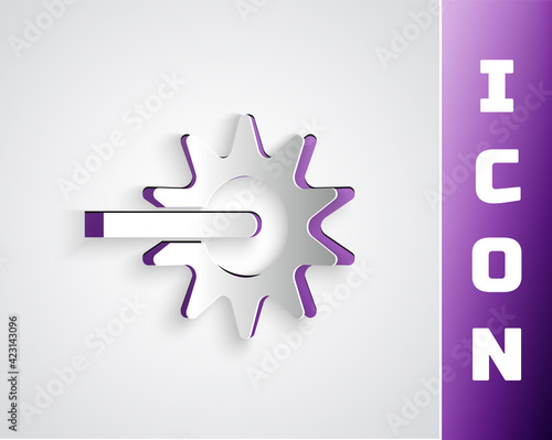 Paper cut Cowboy horse riding spur for boot icon isolated on grey background. Paper art style. Vector