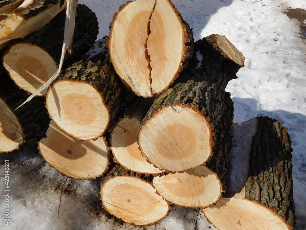 pile of firewood, logs in woodpile outside in the snow pile of firewood, logs in woodpile outside in the snow