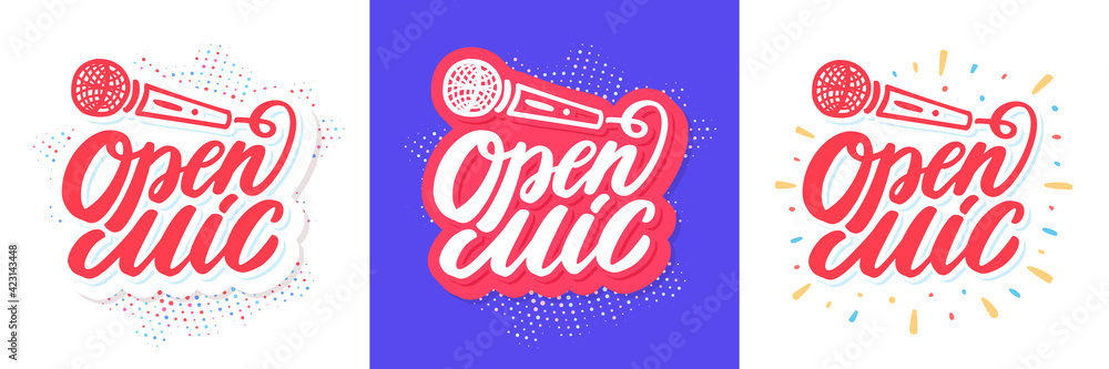 Open mic. Vector lettering banners set. Open mic. Vector lettering banners set.