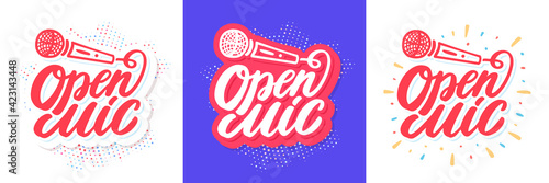 Open mic. Vector lettering banners set. 