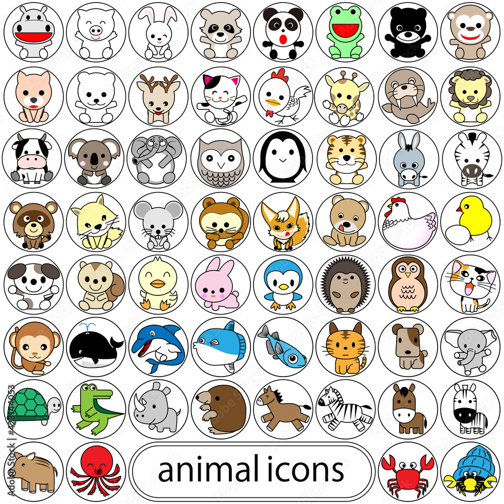 ６０匹の動物のアイコンセット01