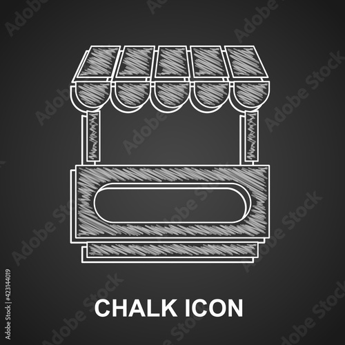 Chalk Fast street food cart with awning icon isolated on black background. Urban kiosk. Vector