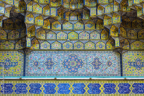 Muqarnas Vault in the entrance of Shah Mosque (Imam Khomeini), Tehran, Iran (Muqarnas is complex geometrical interlacing of components to produce three-dimensional surface)