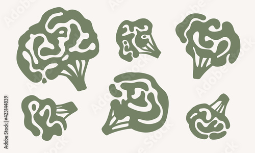Broccoli set. Abstract illustration. Vegetables symbols. Healthy food. Eco-friendly. Kitchen counter. Lyfestyles. Scandinavian style