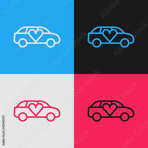 Pop art line Luxury limousine car icon isolated on color background. For world premiere celebrities and guests poster. Vector