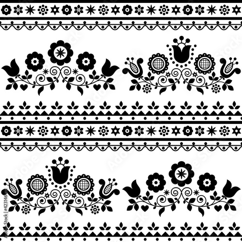 Floral folk art vector seamless textile or fabric print pattern with flowers - Polish Lachy Sadeckie
	 photo