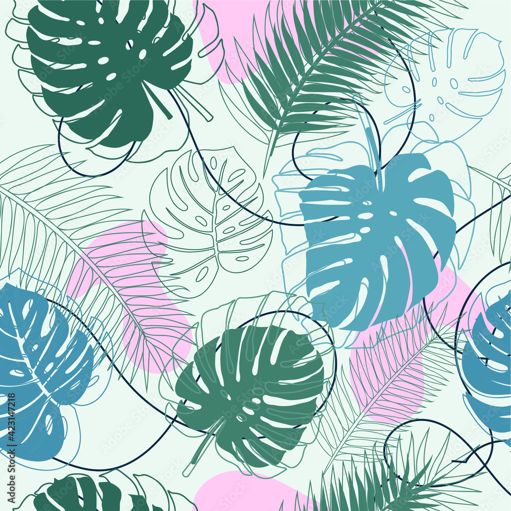 Linear and blue leaves with pink spots