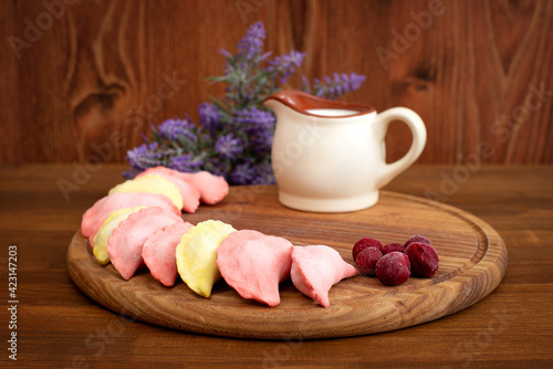 Traditional dish of dumplings. Frozen fruit dumplings