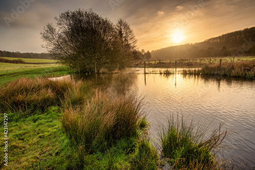 Sunrise over the River Chess in Latimer near Chesham, The Chilterns AONB, England