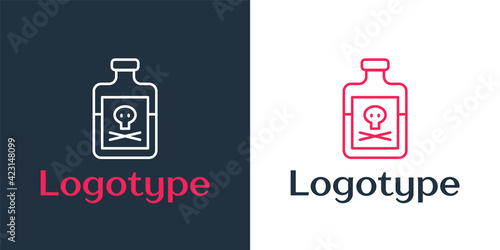 Logotype line Poison in bottle icon isolated on white background. Bottle of poison or poisonous chemical toxin. Logo design template element. Vector