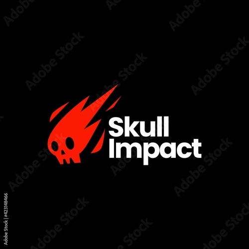 skull impact meteor fire flame death logo vector icon illustration