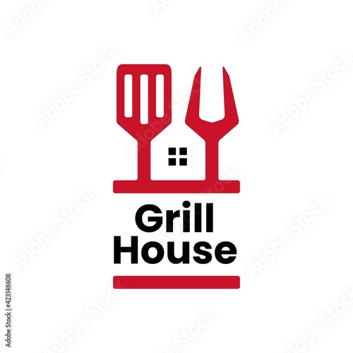 grill house fork spatula logo vector icon illustration