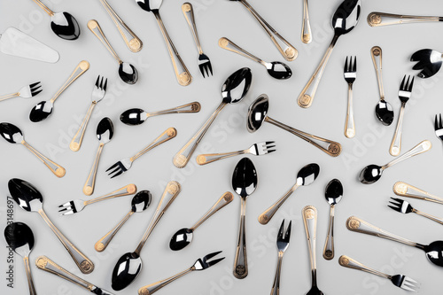 Background of cutlery, set of cutlery on white background