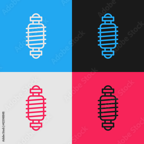 Pop art line Bicycle suspension icon isolated on color background. Vector