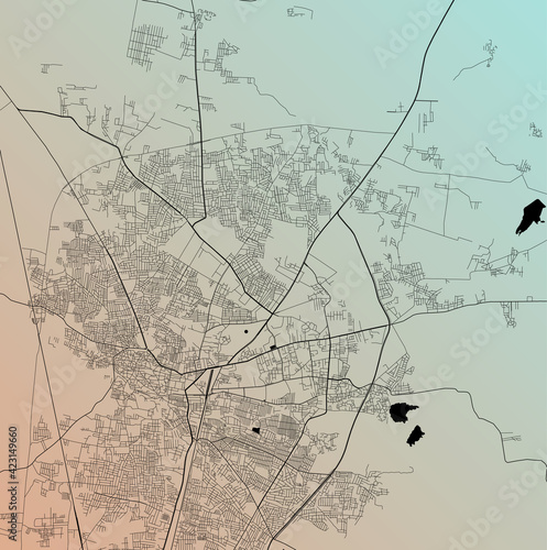 Amravati, Maharashtra, India - Urban vector city map with parks, rail and roads, highways, minimalist town plan design poster, city center, downtown, transit network, street blueprint