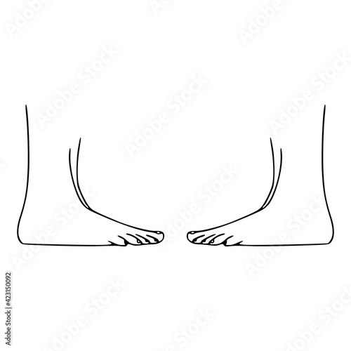 Woman's feet outline isolated on white background. Pedicure, podiatry and body care concept. Line drawing body parts. Vector illustration
