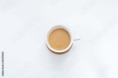 Top view hot coffee cup isolated on white background