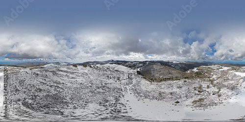 360 degree virtual reality panorama of the Argimusco megalithic complex near Montalbano Elicona in winter. Winter in the Sicilian mountains.