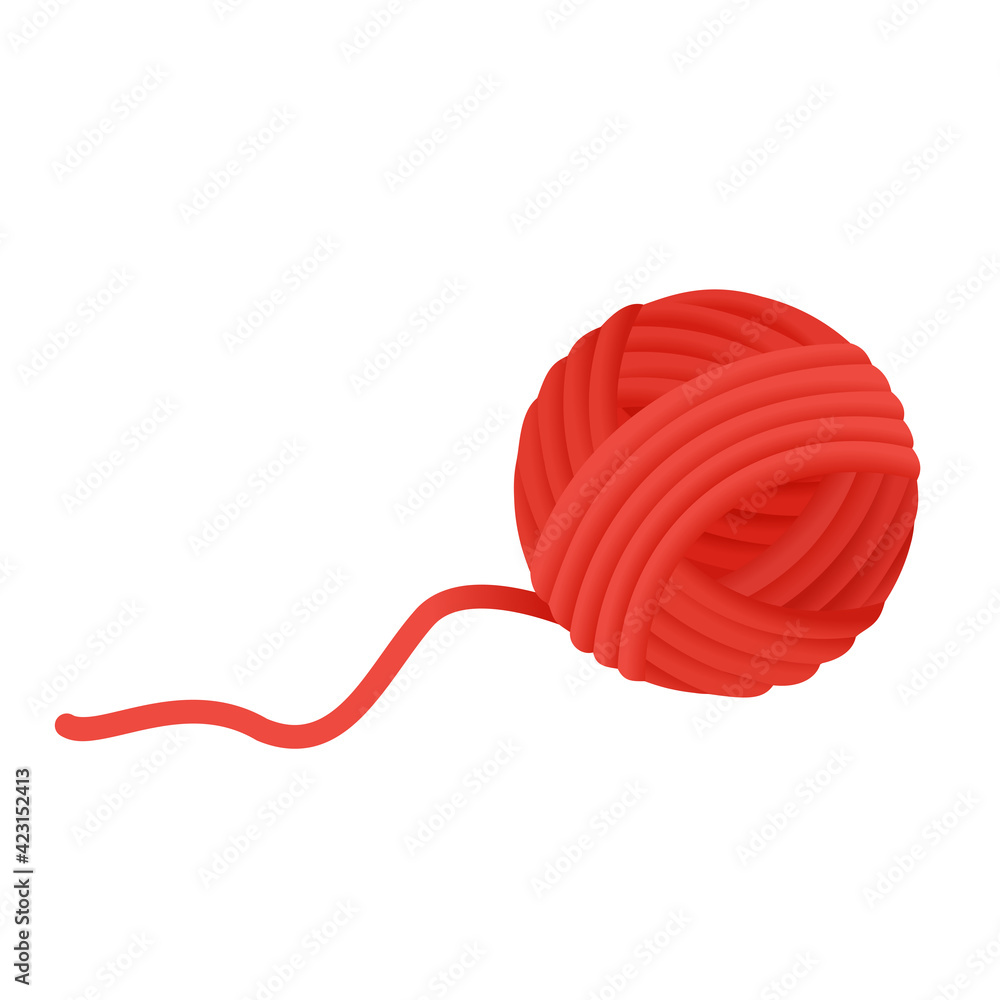Red ball of wool yarn vector icon - obrazy, fototapety, plakaty 