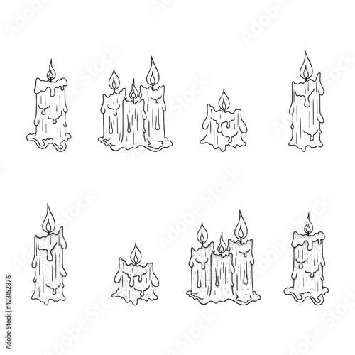 Textured candles for church, Celestial vector isolated illustation with candlelight.