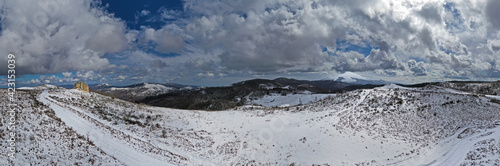 Virtual reality 180 degree panorama of the Argimusco megalithic complex near Montalbano Elicona in winter. Winter in the Sicilian mountains.