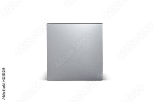 silver box mock-up isolated on white background. Blank packaging boxes