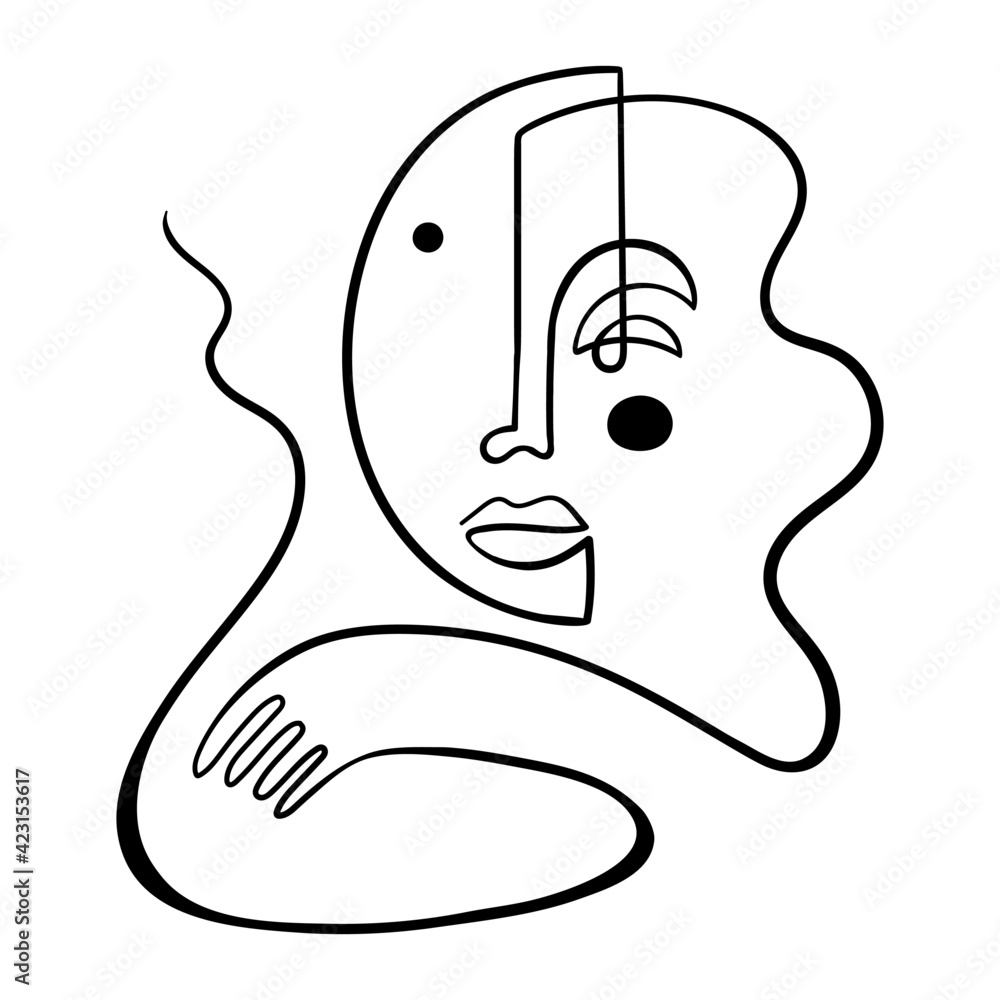 One line drawing face. Contemporary Matisse inspired art print. Modern