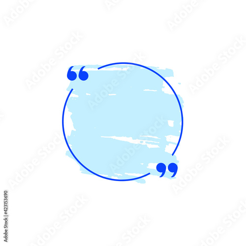 Vector Blue Quote Box with Hand Drawn Light Blue Brush Strokes, Blank Template Isolated on White Background, Circle Shape.