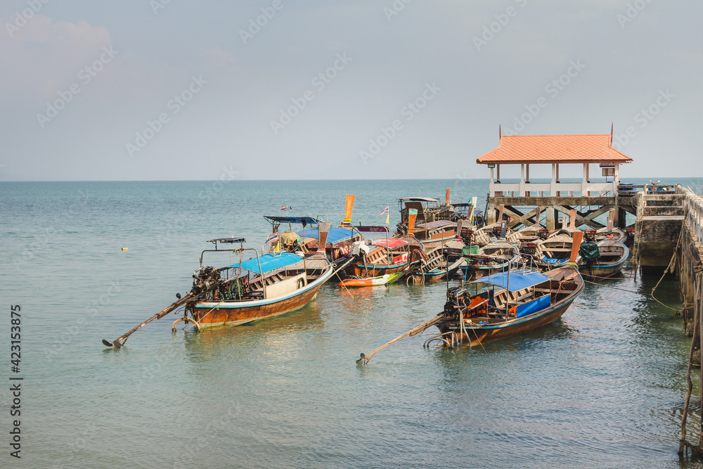 Thai fishing boats at the pier. Indian Ocean. andaman sea.