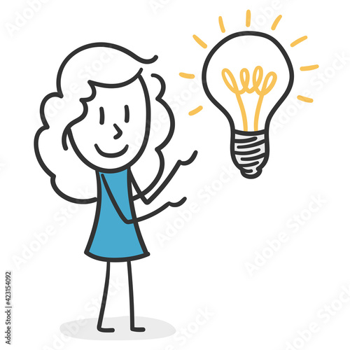 Stick girl with ideas. Concept of creative and inspired girl sharing her ideas