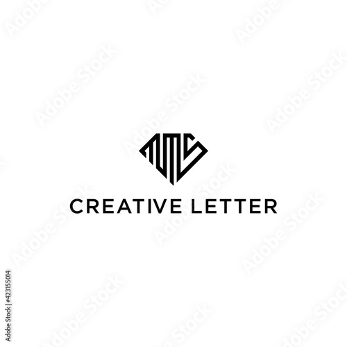 letter MMS logo design and diamond icon vector photo